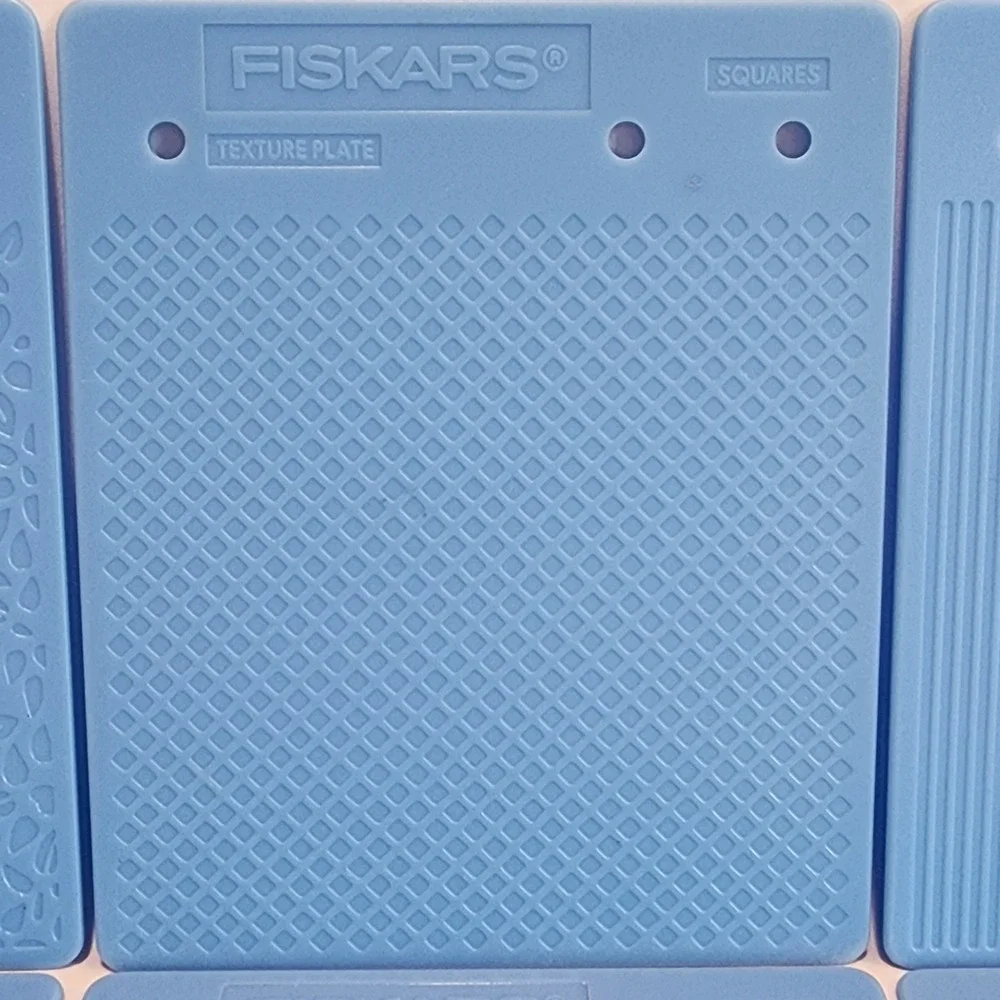 Set 6 Double Sided Fiskars Texture Plates Blue Plastic Embossing Rubbing Tools